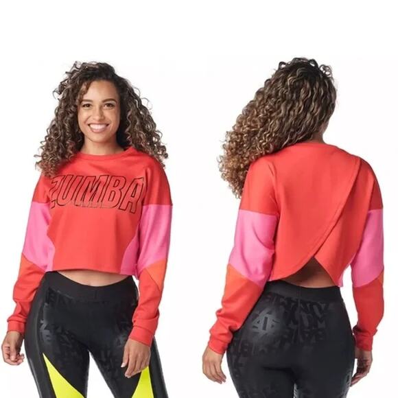Zumba Fitness Tops - ZUMBA Red And Pink Block Sweatshirt New Without Tags